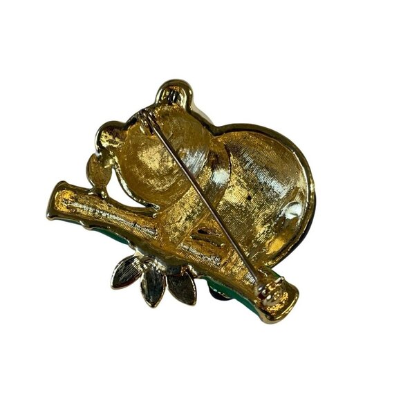 Enamel Rhinestone Panda Brooch Pin With Green Bamboo Gold-Tone Accent Jewelry - Picture 4 of 4